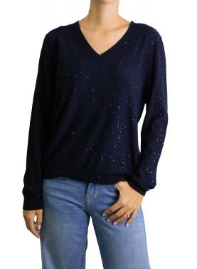 Maglioncino tinta unita con brillantini con scollo a V